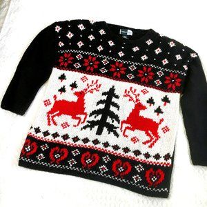 UGLY CHRISTMAS Sweater with reindeer prancing  Beldoch Popper Vtg 80’s